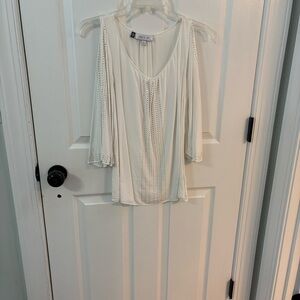 Jennifer Lopez Cream Cold Shoulder Blouse